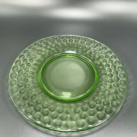 Vintage Uranium UV Glowing Glass Dish Plate Round Dishes Plates Optic Dots Set 2 - Picture 4 of 14